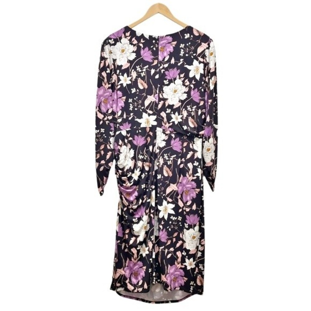NWT Eliza J Floral Long Sleeve Shirred Midi Dress Aubergine Blooms Plus Size 20W - Picture 4 of 16